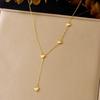 Gold Plated 3D Heart Y-Shaped Lariat Necklace, Stainless Steel Dainty Station Chain Choker, Waterproof Minimalist Jewelry for Women Gift