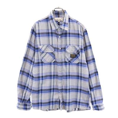 Check Long Sleeve Flannel Shirt XL Gray Back Chain Stitch Men's Used