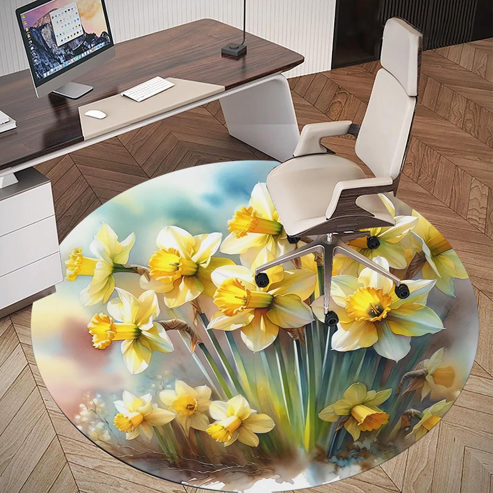 1pc Daffodil Spring Round Chair mat Area Rug - Non-Slip, Floor Mat for Office, Bedroom, and Indoor Decor c1118158