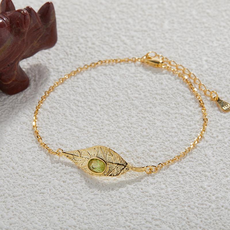 Original Leaf Design S925 Sterling Silver With Natural Garnet Topaz Peridot Colored Treasure Necklace Set