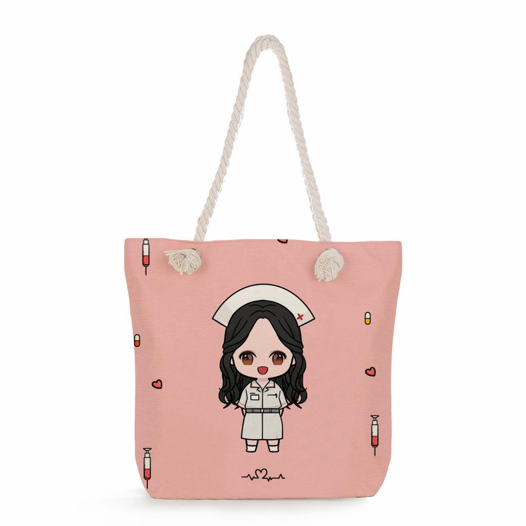 Multifunctional  Nurses Series Printed Thick Rope Shoulder Beach Bag 7589 CLE