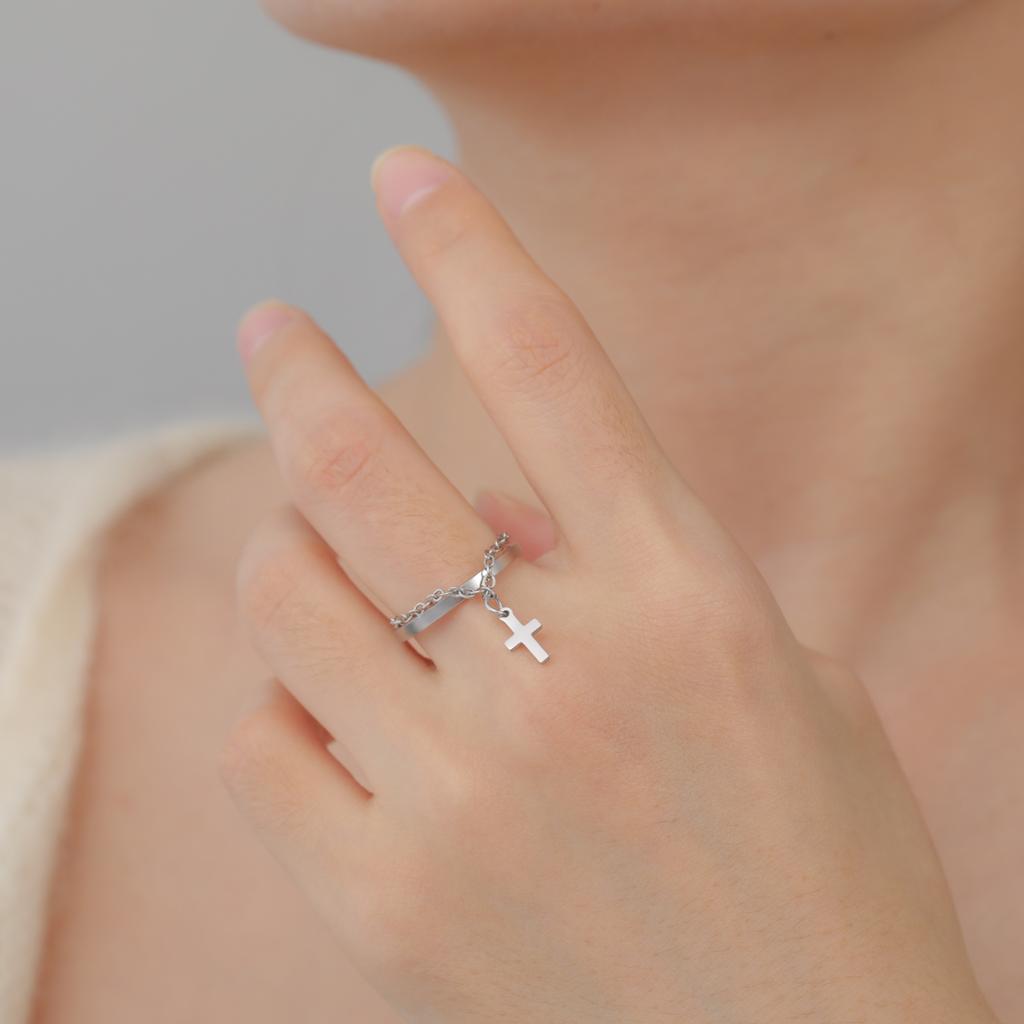 Lemegeton Open Ring for Couple Small Charm Zircon Stainless Steel Chain Accessories Heart Zircon Beauty Fried Dough Twists New