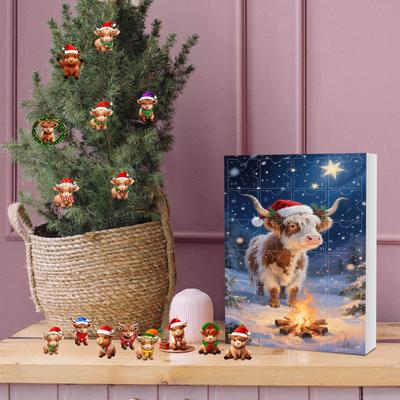 Scottish Highland Cow Advent Calendar Christmas 24 Days Funny Cow Countdown 2D Design Holiday Hanging Decor