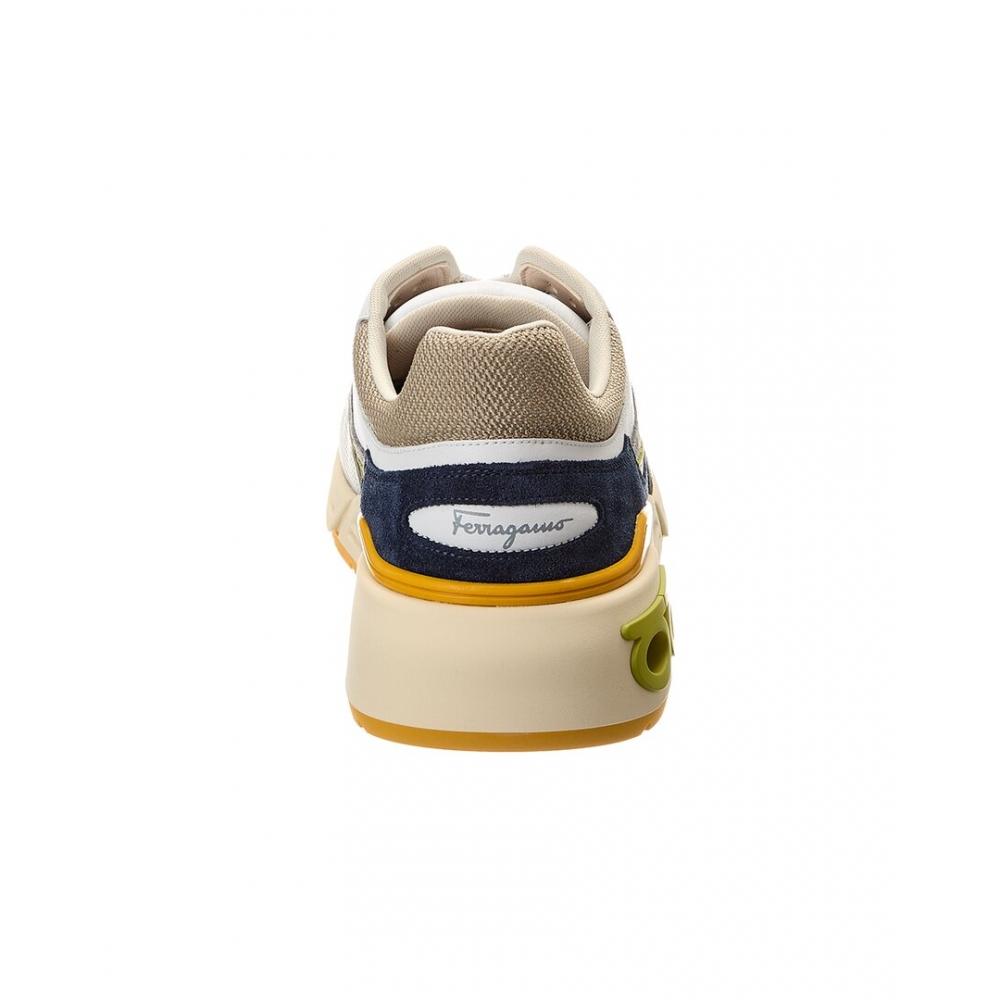 Salvatore Ferragamo Ferragamo Cosma Low Langur Bitume Leather   Suede Sneaker White