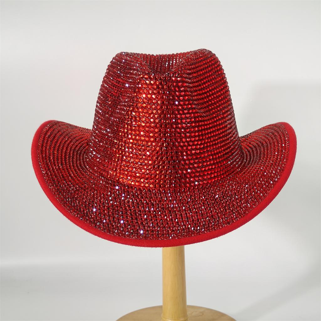 Super Glitzernder Cowboyhut Mit Strasssteinen Unter Den Lichtern Rot/Weiß Fedora Hut Bühnenbankett Hut Modischer Handgefertigter Hut