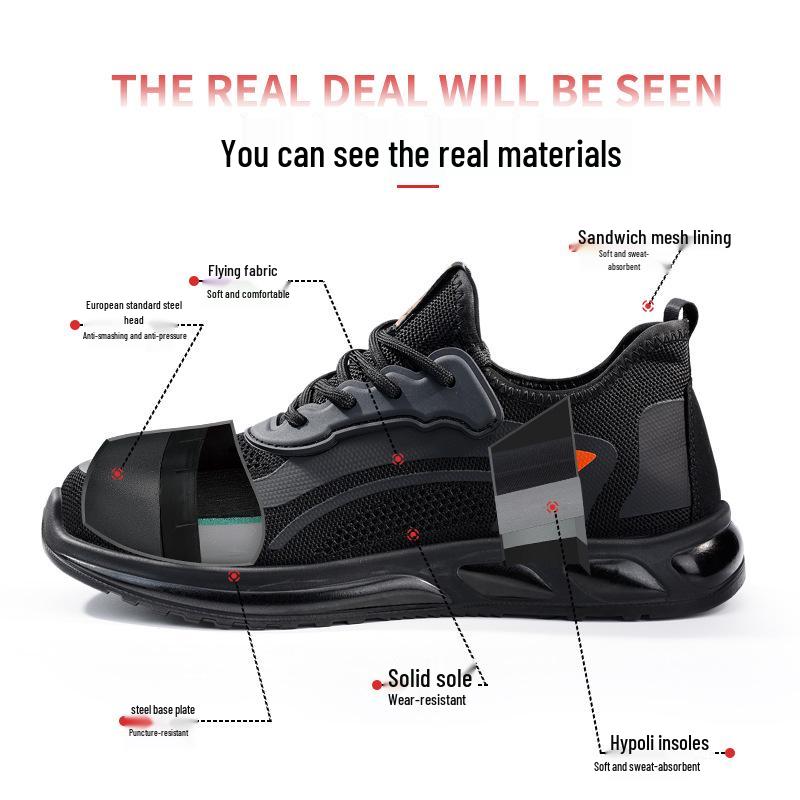 Men's Steel Toe Cap Safety Shoes: Breathable, Anti-Smash, Anti-Puncture, and Wear-Resistant for Cross-Border Labor Protection.