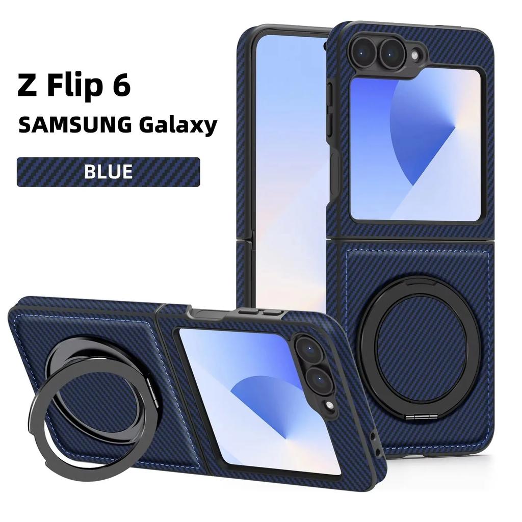 For Samsung Galaxy Z Flip 7 6 5 4 3 Luxury Magnetic Carbon Fiber Texture Hard Case with Ring Holder Phone Stand Compatible Cover