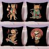 Japanese Style Samurai Cat Cushion Cover Plush Fabric Soft Double-Sided Printed Sofa Warm Winter Home Gift Pillow Cover