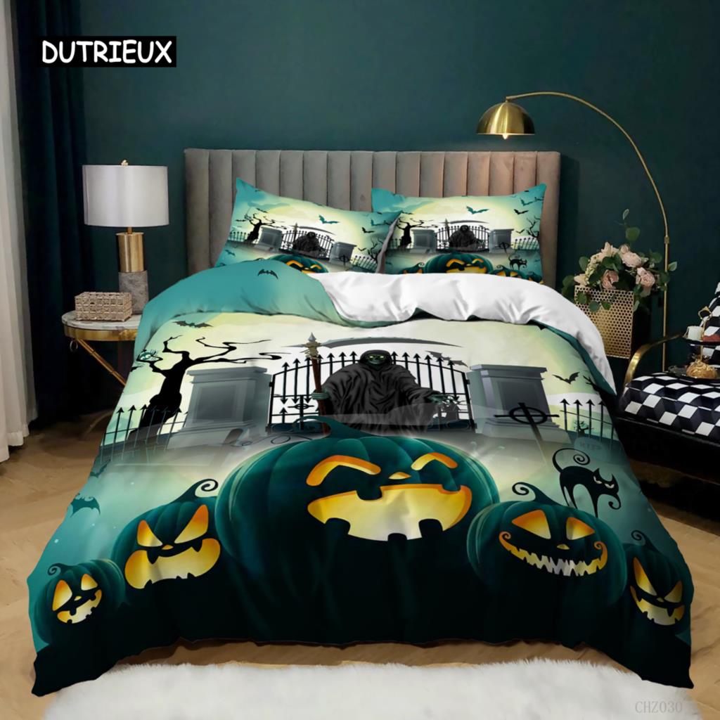 Halloween Duvet Cover Queen King Cartoon Pumpkin Comforter Cover Lantern Bedding Set MicrofiberGhost Quilt Cover for Boys Girls