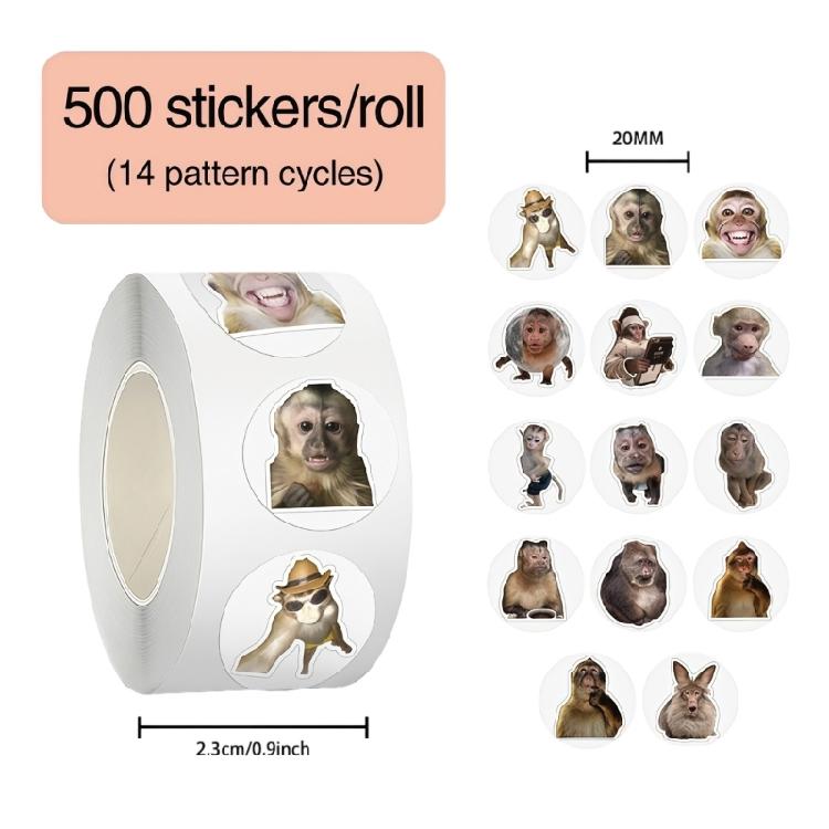 500Pcs Monkey Shaped Sticker Decorative Wrapping Labels For Scrapbooking Journal Notebook Phone Laptop Gift Packaging