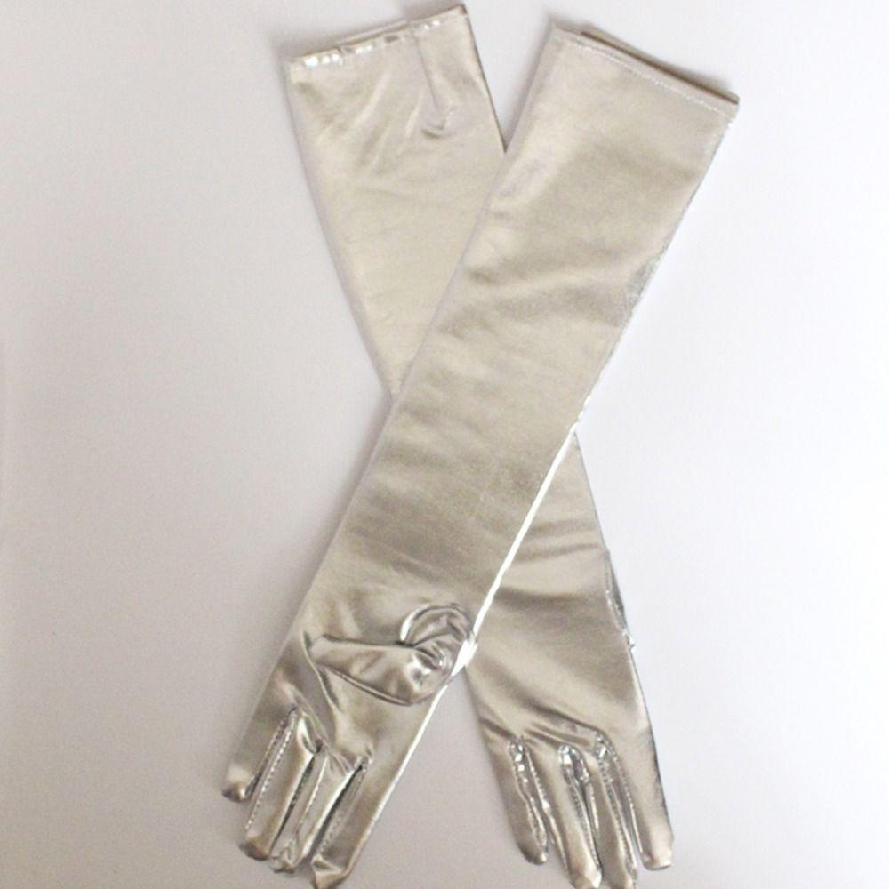 Mode Glänzend Hell Lederhandschuhe Gold Silber Farbe Lang/Kurz Etikette Handschuhe Bühnenauftritte Punk Fäustlinge Cosplay