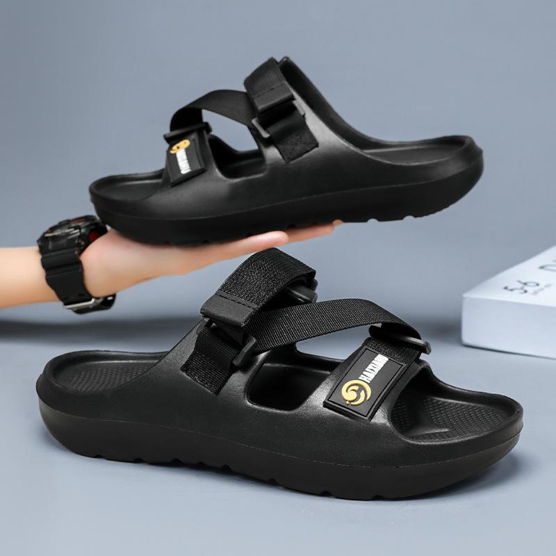 Men's summer outdoor adjustable new trend cool slippers double webbing beach sandals one-word large size slippers