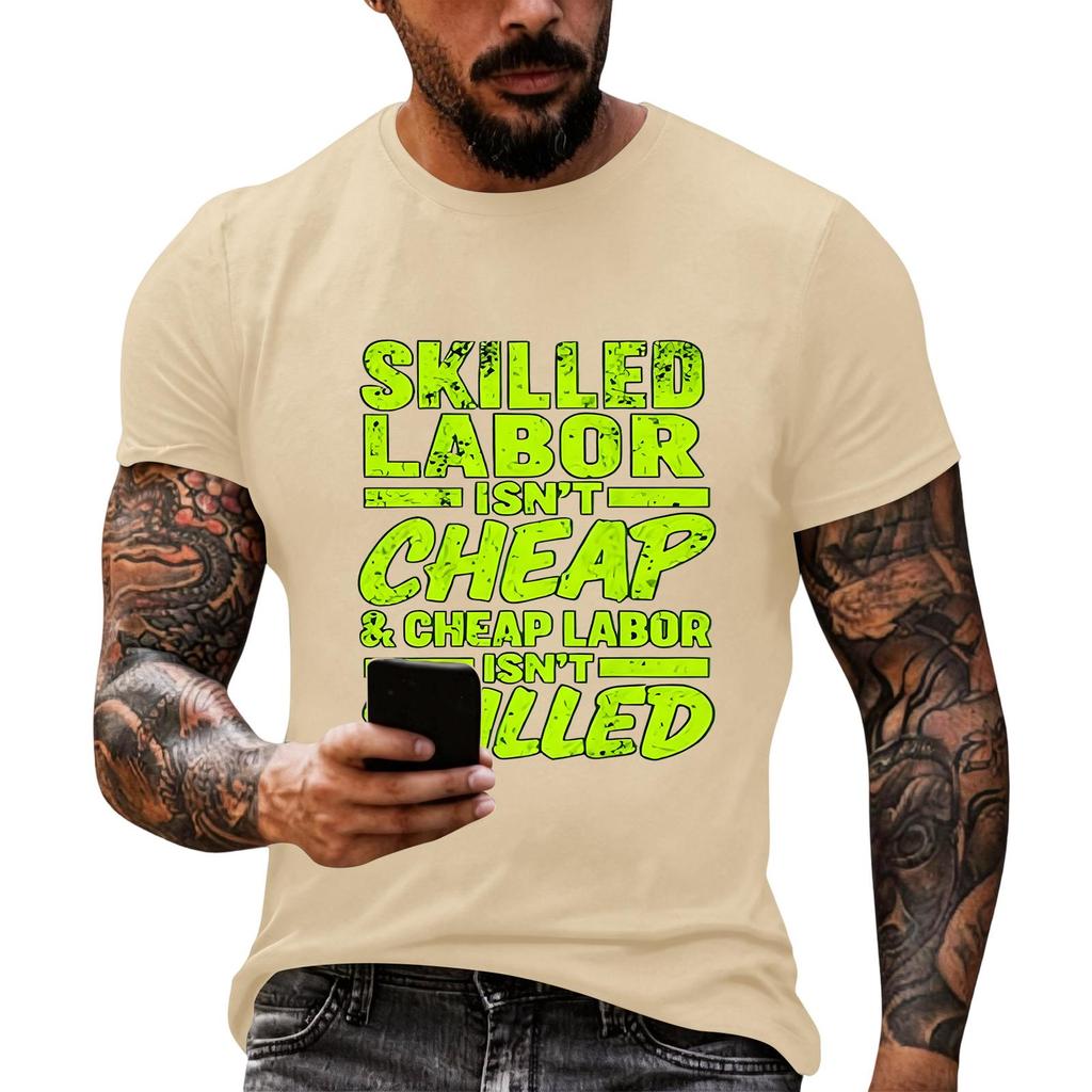 Men's Casual Loose Fit Short Sleeve T-Shirt Labor Day Graphic Printed Top Comfortable Crew Neck Tee