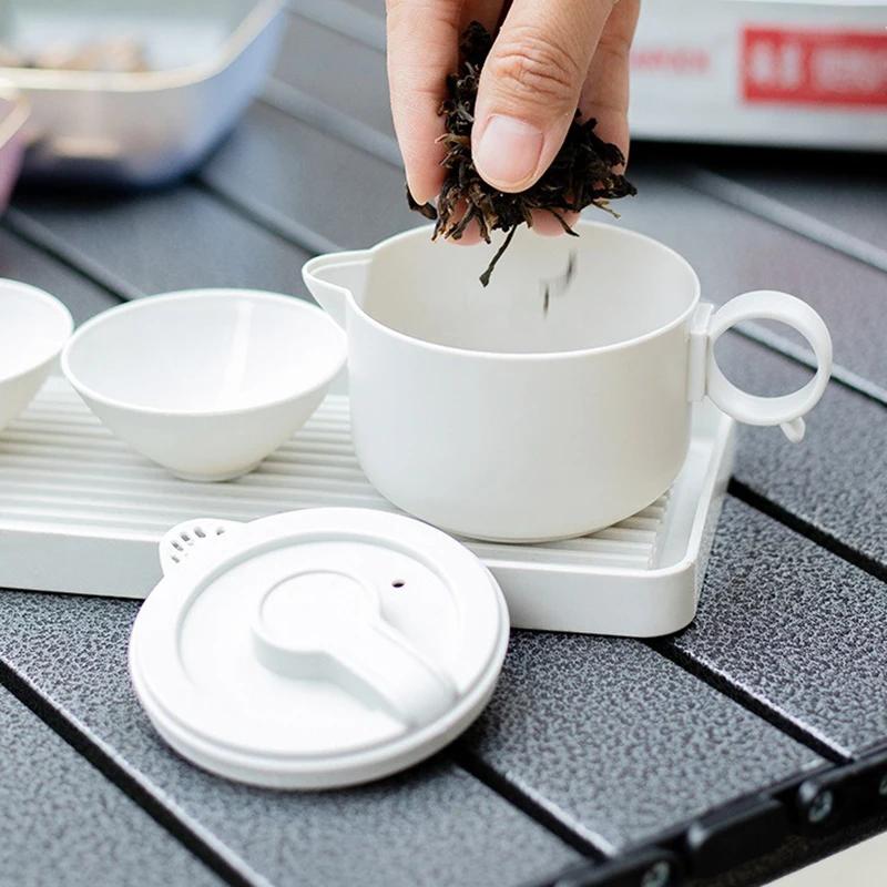 Portable Tea Kettle Outdoor Travel Not Easily Broken Teaware Detachable Handle High Temperature Resistance PP Tea Cup Tea Set