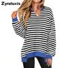 Fall New Arrivals Colorful Striped V-Neck Loose Fit Sweatshirt Women's