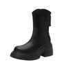 Thick-soled heightening short boots for women's spring and autumn models with v mouth showing legs, straight thick heels, round head, rear zipper bare