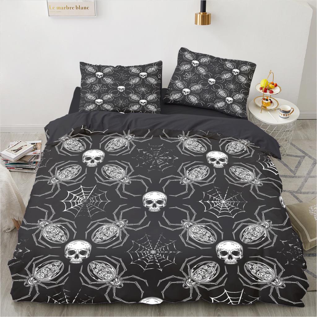 Skull Bedding Set Twin 140x200cm - Vintage Baroque Halloween Duvet Cover 2/3PCS, Luxury Skeleton Comforter cover,Gothic Bed Set