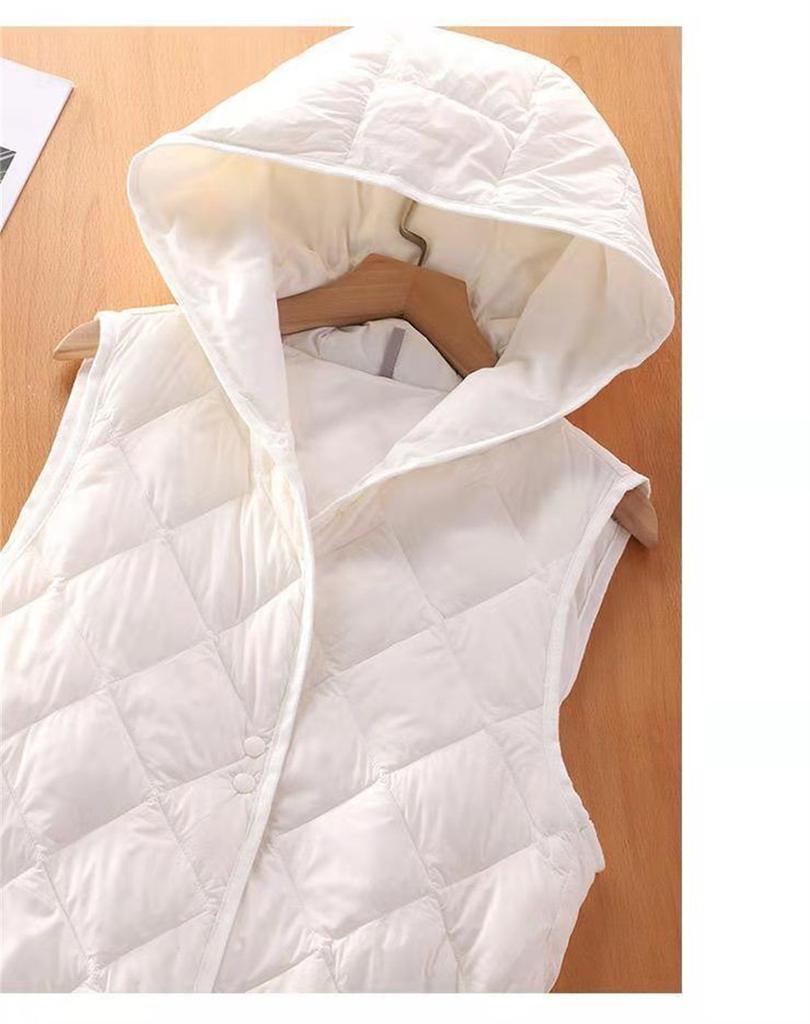 Women Autumn Winter Short Loose Hooded Sleeveless Jacket Solid Outwear Female Waistcoat Ultra Light Down Vest