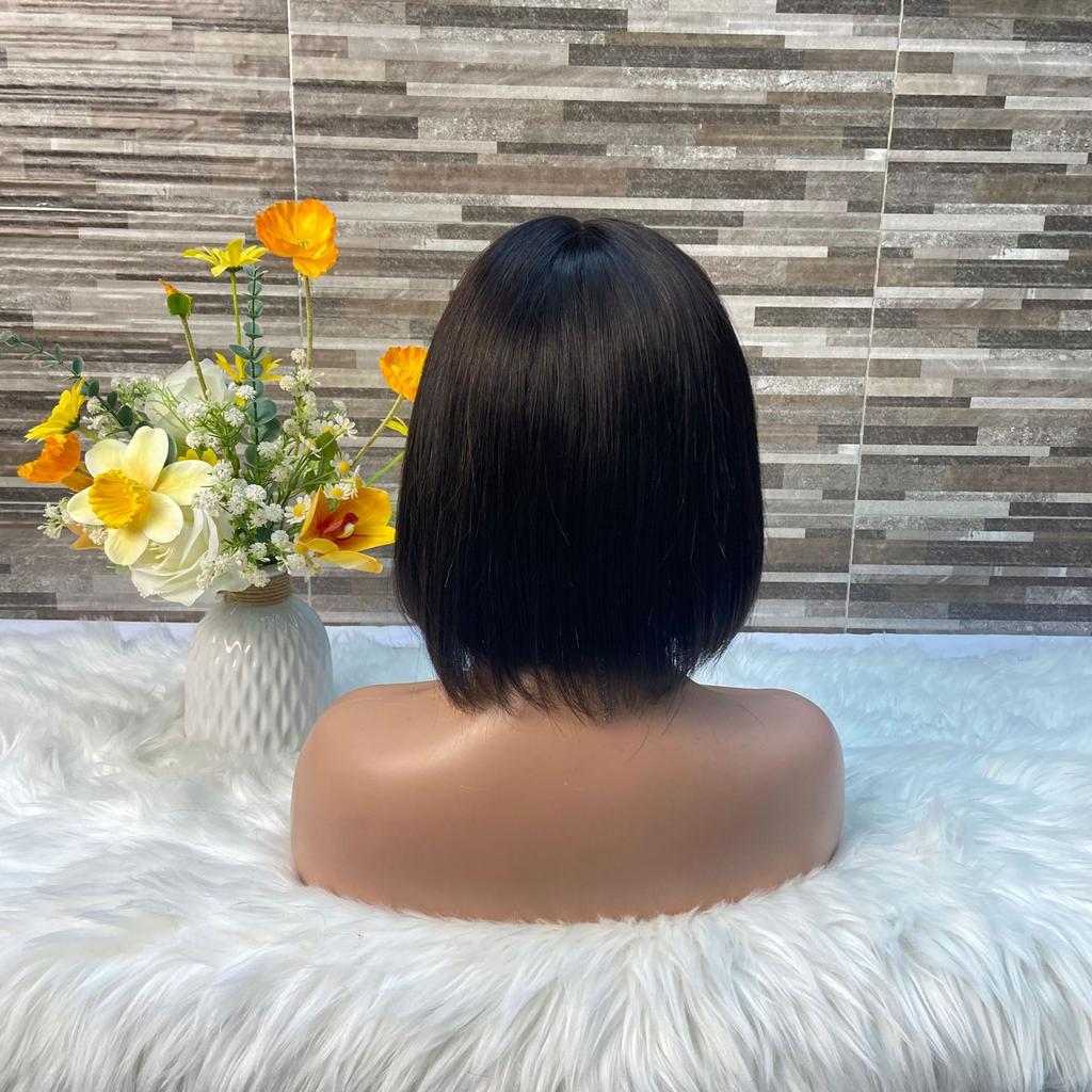 Natural Color Short Hair Mechanism Bangs Bob Wig Black 3*1 Silk Base Lace Wig Women's Straight Bangs