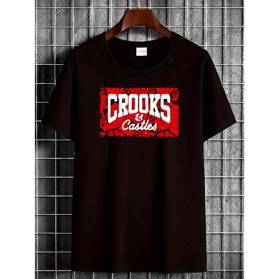 Evropské velikosti Pánské a Unisex Tričko značky Crooks Castles s ikonickým potiskem - Streetwear Ležérní Tričko s kulatým výstřihem, Lze prát v pračce Digitální