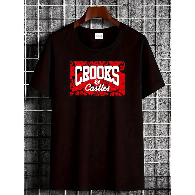 

European sizes Men & Unisex Crooks Castles Brand T-Shirt with Iconic Print - Streetwear Casual Round Neck Tee, Machine Washable Digital 4XL чорний