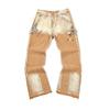 Trendy Wijde Jeans, Gewassen, Slijtageplekken, Patchwork, Unisex Stijl
