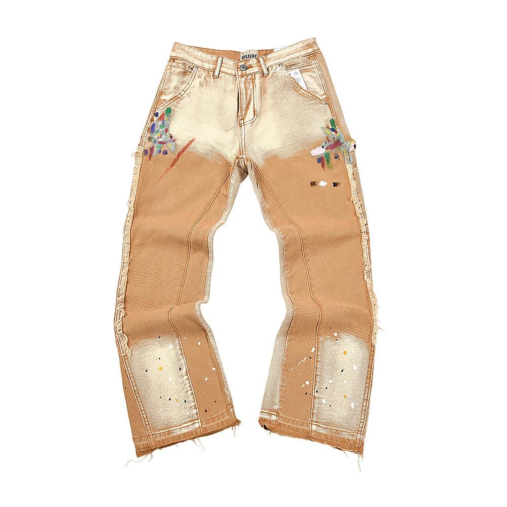 KaiTingu Trendy uitlopende jeans, gewassen, verweerd, patchwork, uniseks stijl L