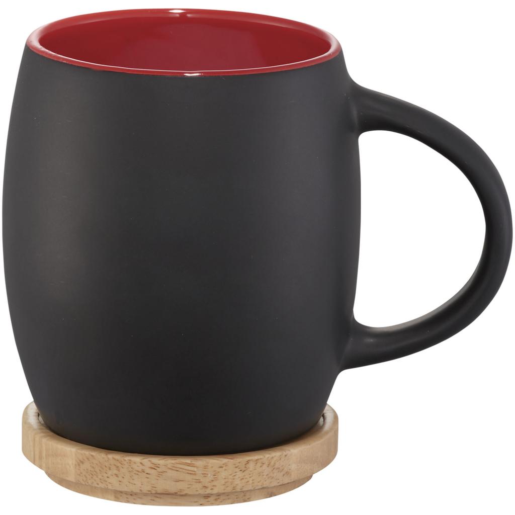 Glass "Hearth" 400 Ml Ceramic Mug with Wooden Base Solid Black