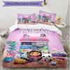 3pcs Duvet Cover Set (1*Duvet Cover + 2*Pillowcase, Without Core), Gabby's Dollhouse Print Soft All‑Season Bedding Set, Home Bedroom Decor Gift