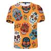 Summer Round Neck 3D Day of the Dead Colorful Skull Print Top Fashionable Casual Short Sleeved Men's and  Women's Unisex T-shirts