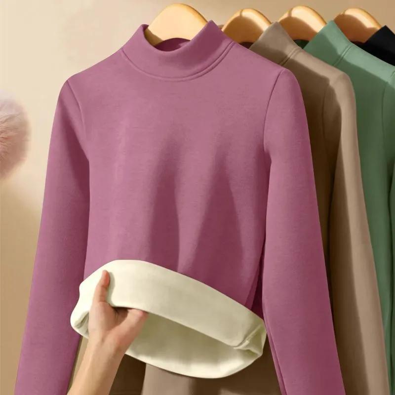 Double Sided Velvet Thermal Underwear for Women Set Thick Intimate Self-heating Bottoming High Collar Top+Trousers 2 Piece Set