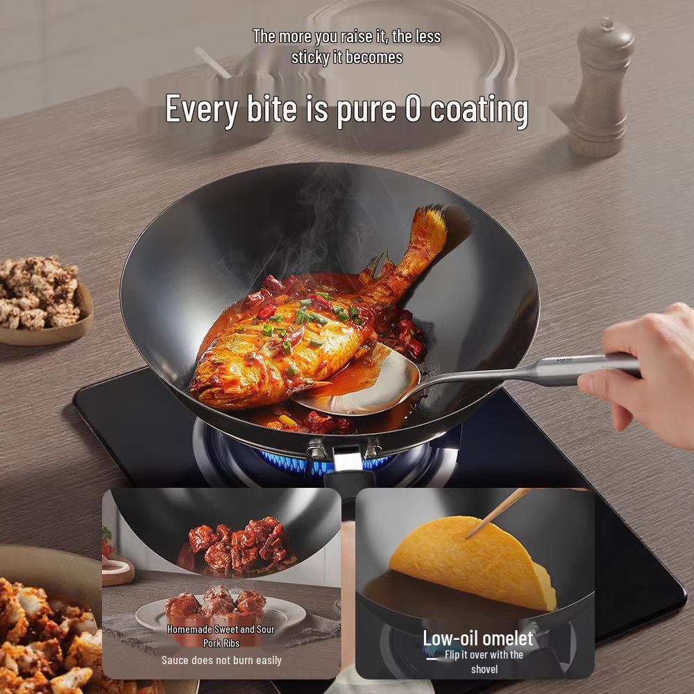 Supor Large Iron Round-Bottom Wok, No Coating, 32cm/34cm
