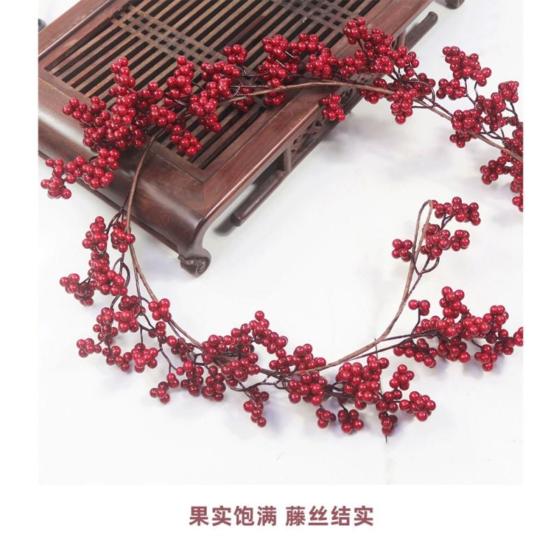 Artificial Red Berry Vine Decor Christmas Tree Home Wedding Photography Props PVC Fake Ivy Garland 100-200cm