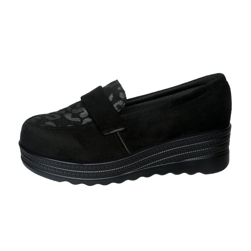 Leopard Wedge Loafers Women's New Suede Plus-size Platform Shoes for Autumn 2025