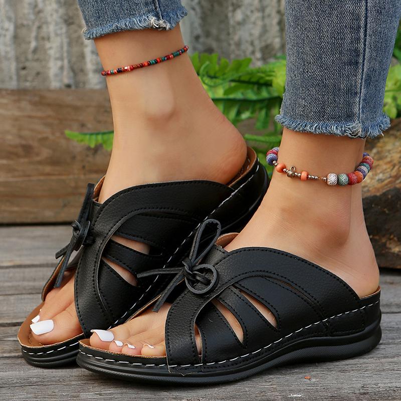 

Модные босоножки на платформе в римском стиле для женщин, лето 2024, новые модные тапочки на танкетке с открытым носком, женские удобные нескользящие пляжные шлепанцы 36 чёрный