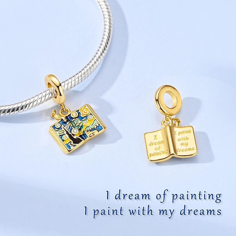Original 925 Sterling Silver Charms Painter Bead Starry Sky Paint Palette Pendant Fit Original Bracelets For Women DIY Gift