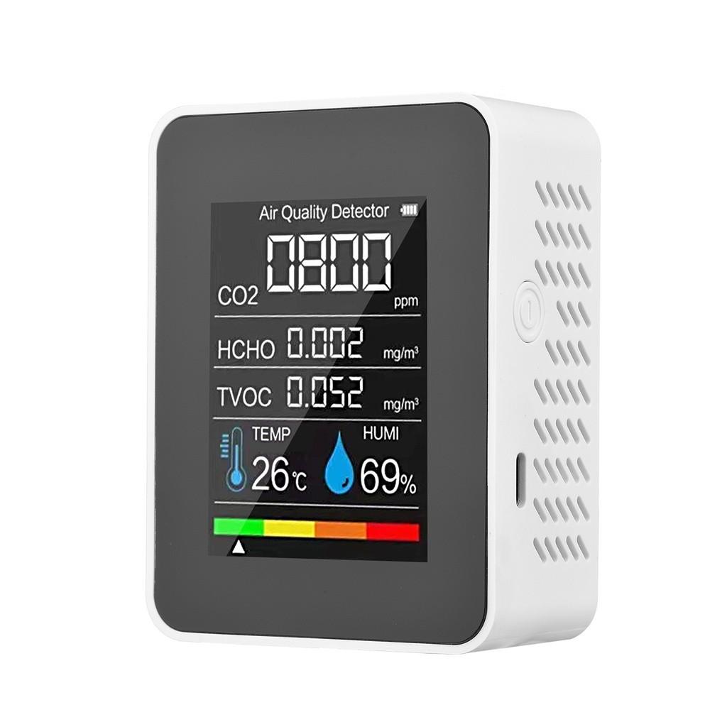 LCD Digital Color Screen CO2 Detector 5 In 1 Formaldehyde TVOC Tester Portable Multifunction Indoor Air Quality Monitor