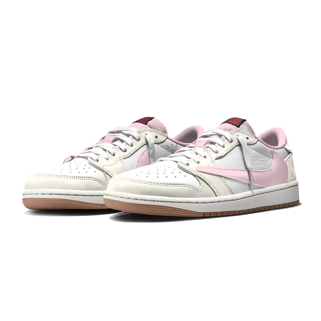 Travis Scott X Jordan Air Jordan 1 Beige Pink Travis Scott X AJ1 Low Top Vintage Basketball Shoes Unisex Pink Beige DZ4137-700(Team1868-)