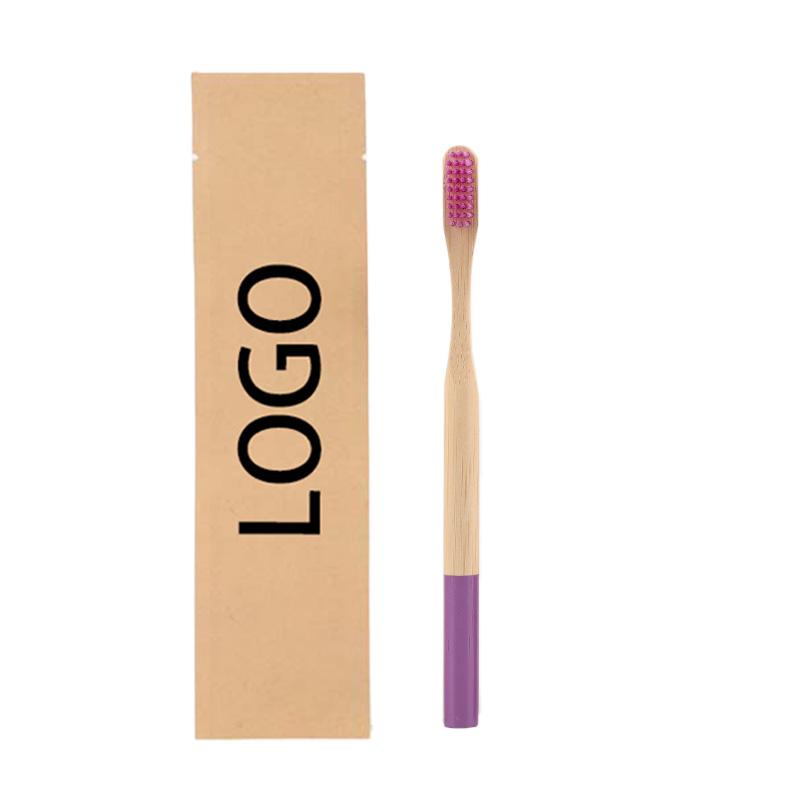 Custom Three Side Sealed Kraft Pouch BPA Free Color Painted Round Handle Adult Soft Bamboo Toothbrush