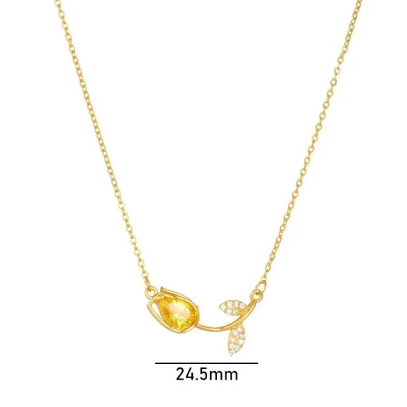 Sweet Colorful Zircon Tulip Pendant Necklaces for Women Girls Stainless Steel Chain Choker Trendy Jewelry Accessories Gifts