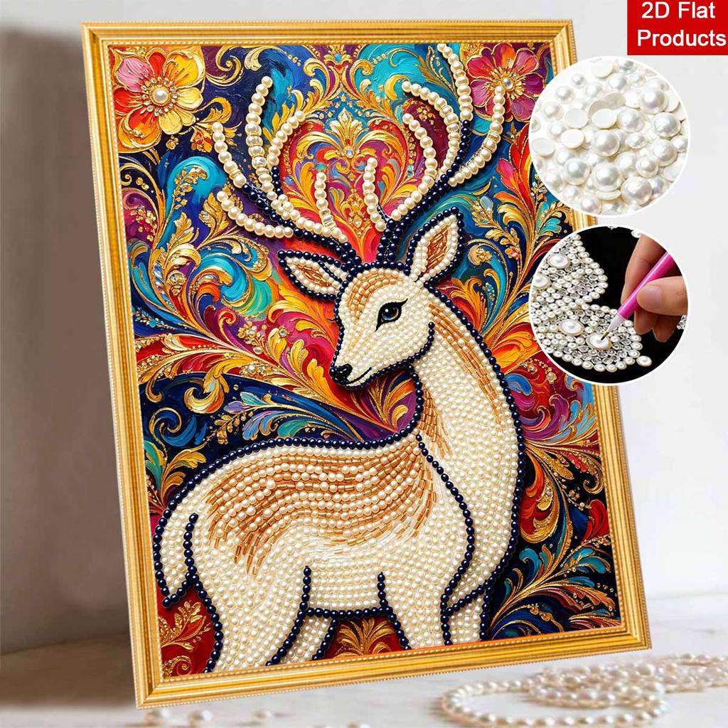 Pearl Painting Art Painting Kit for Adults and Beginners, Vivid Colorful Deer Sparkling Painting Craft Home Wall Decor Handmade Gift Art Piece