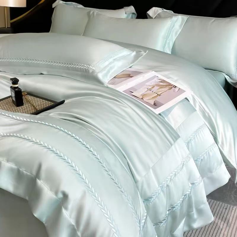 

Luxury 100% Tencel Bedding Set 4pcs With Sheet 2025 New Summer Solid Embroidery Queen King Size Duvet Cover Pillowcases Queen 200x230 4pcs синій