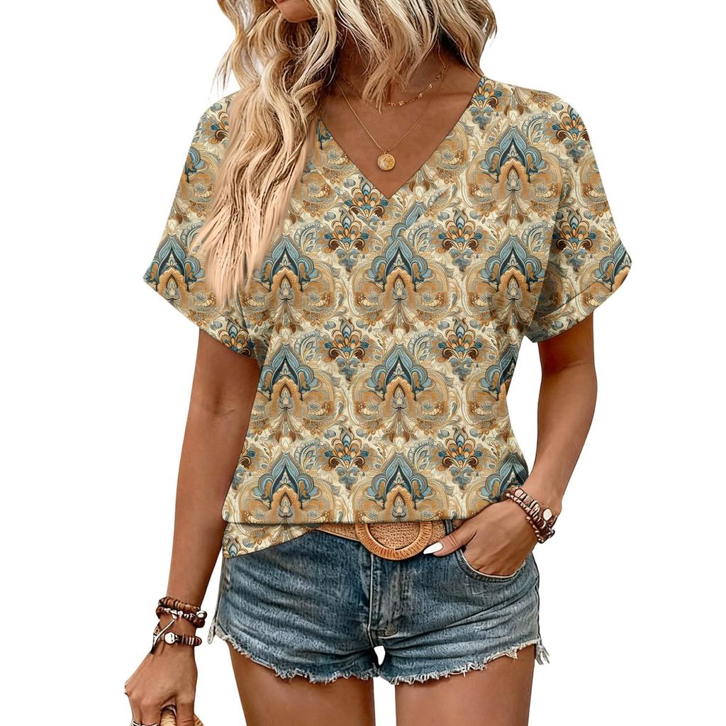 Womens Summer Tops  Short Sleeve V Neck Shirts Casual Dressy  Summer Blouses Tunic Top
