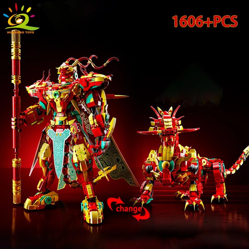 HUIQIBAO SunWuKong Kriger Mech Robot Byggeklodser MOC Chinoiserie Actionfigur Mursten Børn By Bygge Display Legetøj
