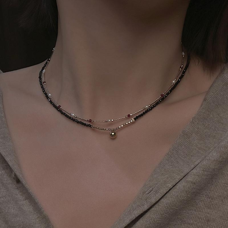 Black Beaded Choker Necklace with Gold Bell Pendant – Minimalist Dainty Jewelry for Women, Elegant Daily Gift Necklace