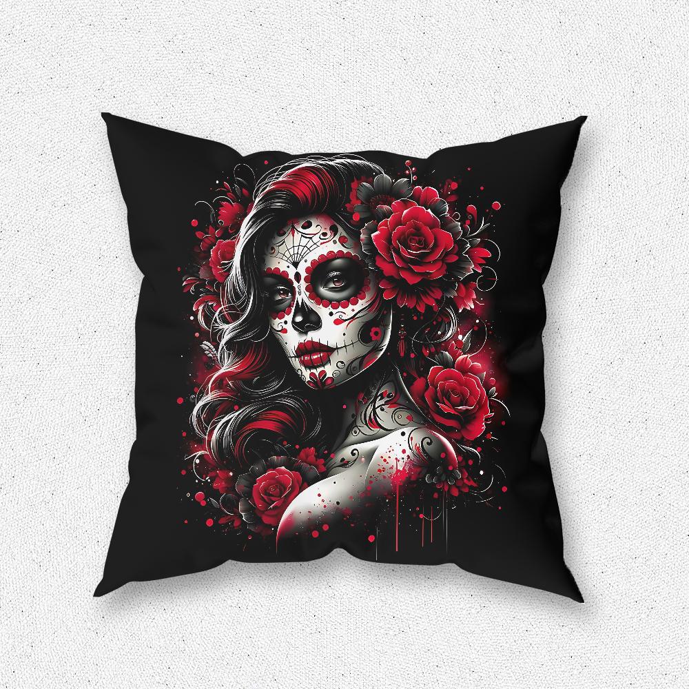 Mexican Catrina Skull Day of the Dead Pillow Case For Home Bedroom Room Decoration Living Room Sofa Cushion Cover Suitable