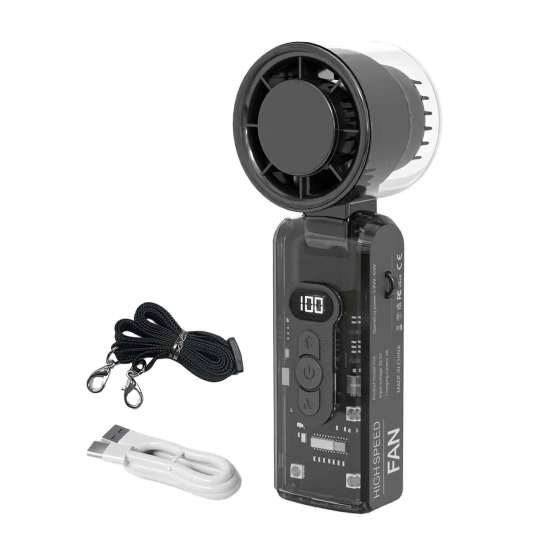 

Ручной турбовентилятор с цифровым дисплеем, 13000 об/мин, высокая скорость, складная конструкция, перезаряжаемый портативный подвесной шейный вентилятор чёрный