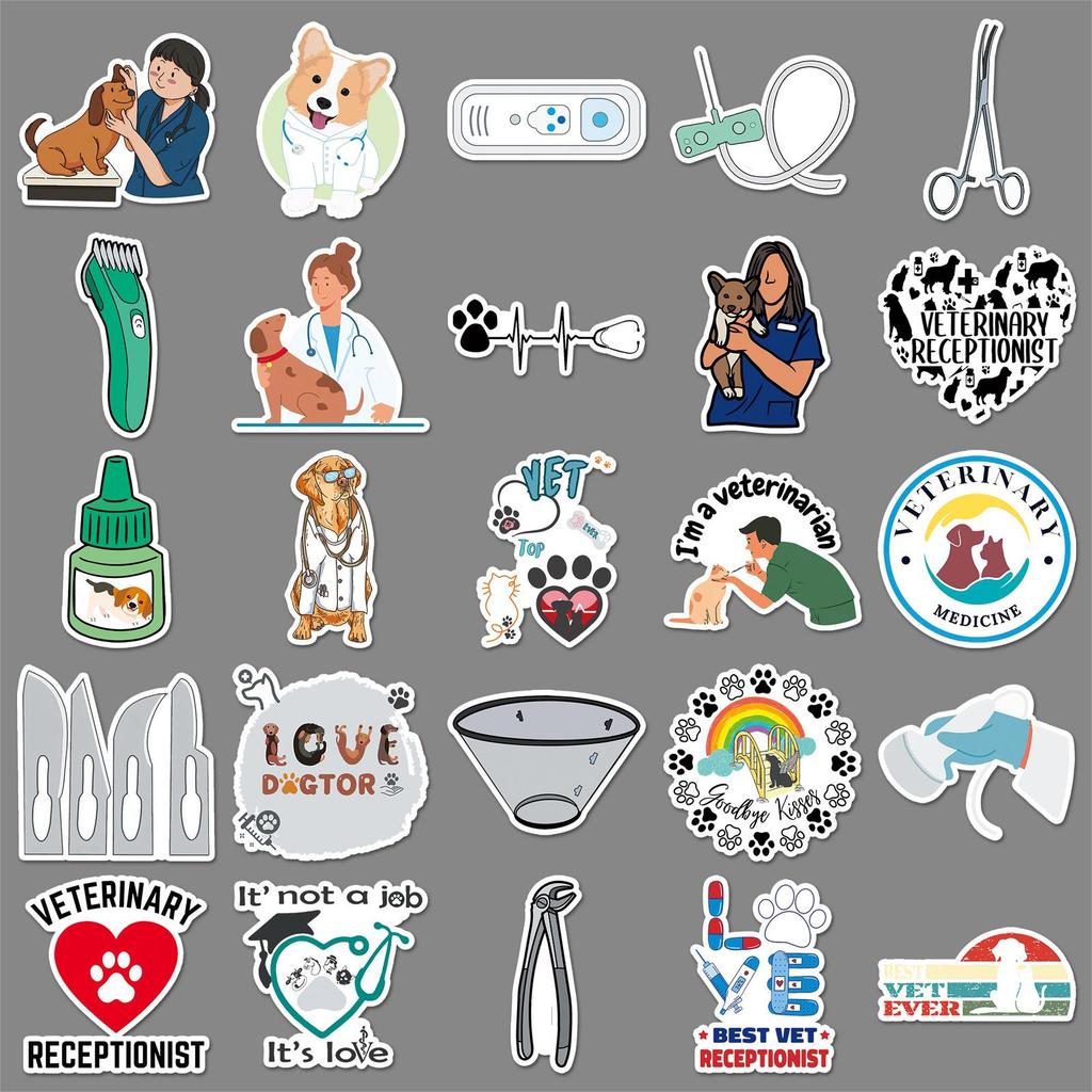 51PCS Veterinary Cartoon Stickers: Pet Doctor Theme for Phone Cases and Suitcases