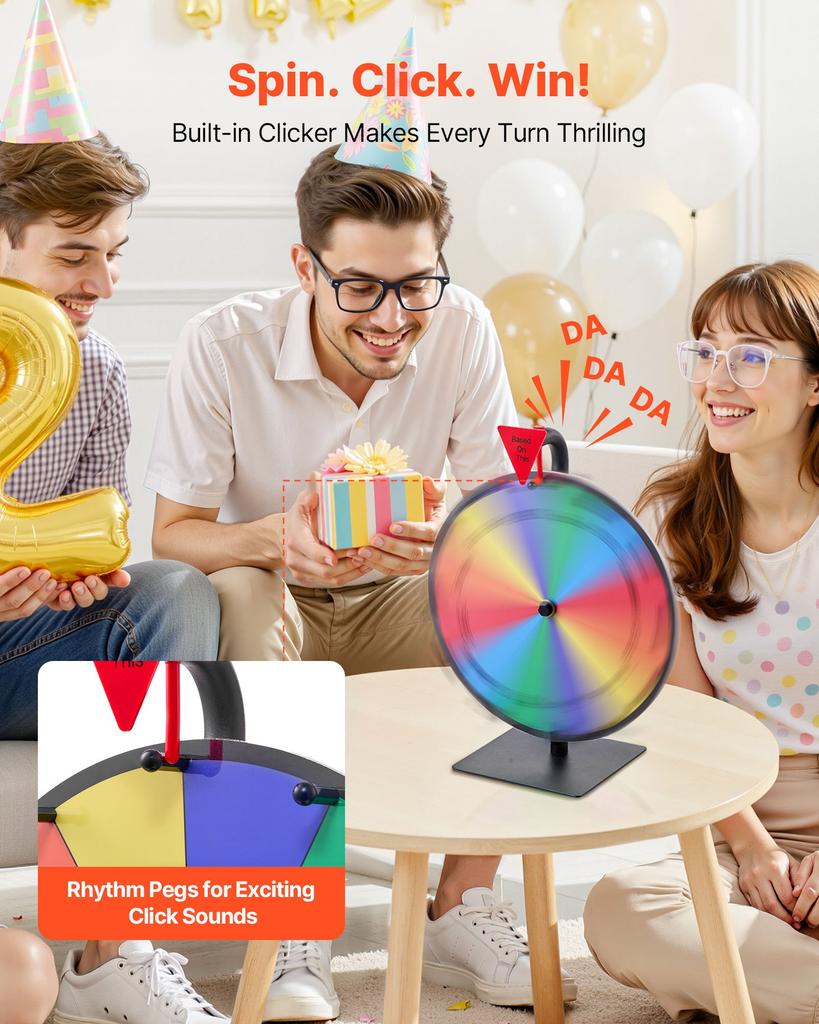 VEVOR 305 Mm Spinning Prize Wheel, 12 Slots Spinning Wheel with Stand, Tabletop Win Fortune Roulette with a Dry Erase and 2 Markers, 6 Colors