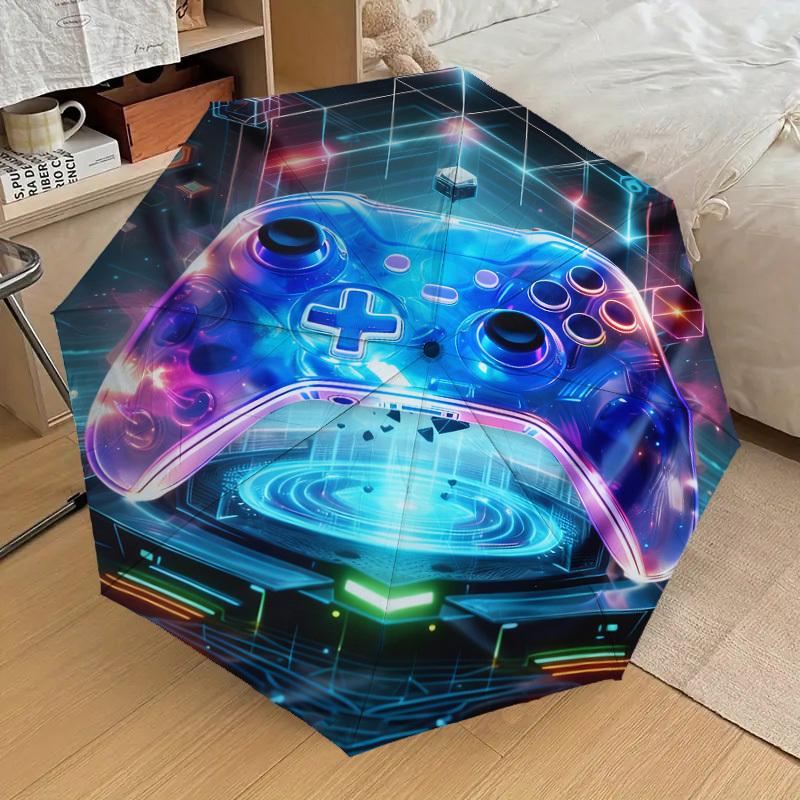 1pc Neon Gaming Controller Pattern Umbrella Design Automatic Opening and Closing Umbrella, High-quality Travel Umbrella, c1128023